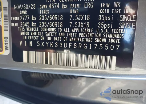 2024 Kia Sportage Ex z USA, uszkodzony, nr VIN 5XYK33DF8RG175507